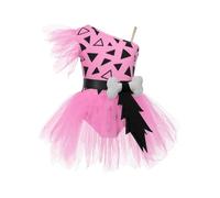 Runhomal Costumi Di Halloween Bambina Vestito Caverne Abiti Storici Età Pietra Tuta Triangolare Stampato Festa Tema Carnevale 5-16 Anni Rosa 5-6 anni