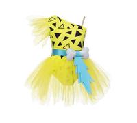 Runhomal Costumi Di Halloween Bambina Vestito Caverne Abiti Storici Età Pietra Tuta Triangolare Stampato Festa Tema Carnevale 5-16 Anni Giallo 5-6 anni