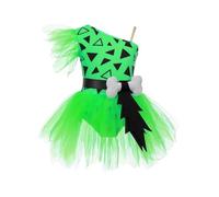 Runhomal Costumi Di Halloween Bambina Vestito Caverne Abiti Storici Età Pietra Tuta Triangolare Stampato Festa Tema Carnevale 5-16 Anni Verde 7-8 anni