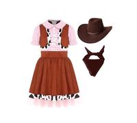Runhomal Denim Cappello Triangolo Asciugamano Vestito Ragazza Ranch Set Denim Western Per Ragazza Bambino Costumi Carnevale Halloween 5-16 Anni Rosa 9-10 anni
