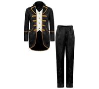 Runhomal Giacca a Maniche Lunghe Bordata D'oro Con Pantaloni Vestito Gotico Ragazzo Costume Vittoriano Medievale Per Halloween Steampunk Carnevale 5-16 Anni Nero 11-12 anni