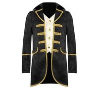 Runhomal Giacca a Maniche Lunghe Bordata D'oro Vestito Gotico Ragazzo Costume Vittoriano Medievale Per Halloween Steampunk Carnevale 5-16 Anni Nero 9-10 anni