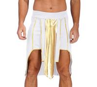 Runhomal Gonna Faraone Adulto Costume egiziano Antico Uomo Brillante Costume Faraone Imperatore Akhenaton Carnevale Halloween Cosplay Bianco XXL