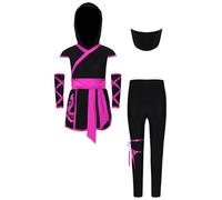 Runhomal Halloween - Set di vestiti Ninja Top con cappuccio + guanti assortiti + pantaloni + asciugamano gioco di ruolo festa orgia rosa brillante 15-16 anni