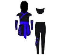 Runhomal Halloween - Set di vestiti Ninja Top con cappuccio + guanti assortiti + pantaloni + tovagliolo gioco di ruolo festa orgia blu 13-14 anni
