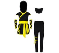 Runhomal Halloween - Set di vestiti Ninja Top con cappuccio + guanti assortiti + pantaloni + tovagliolo gioco di ruolo festa orgia giallo 15-16 anni