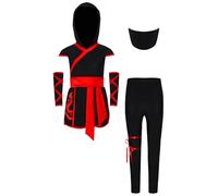 Runhomal Halloween - Set di vestiti Ninja Top con cappuccio + guanti assortiti + pantaloni + tovagliolo gioco di ruolo festa orgia rosso 13-14 anni