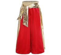 Runhomal Pantaloni Zucca Colore Contrastante Ragazzo Pantaloni Lanterna Il Principe Arabo Pantaloni Gioco Ruolo Cintura Brillante Metallo Halloween Rosso 13-14 anni