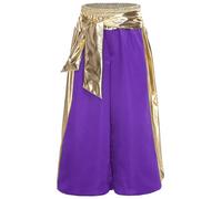 Runhomal Pantaloni Zucca Colore Contrastante Ragazzo Pantaloni Lanterna Il Principe Arabo Pantaloni Gioco Ruolo Cintura Brillante Metallo Halloween Viola 3-4 anni