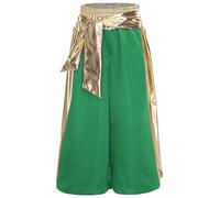 Runhomal Pantaloni Zucca Colore Contrastante Ragazzo Pantaloni Lanterna Il Principe Arabo Pantaloni Gioco Ruolo Cintura Brillante Metallo Halloween Verde 11-12 anni