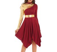 Runhomal Per donna Danza Liturgica Preghiera Abito Danza Lirica Ritmica Brillante Abito Danza Classica Pattinaggio Artistico Latina Costume Show S-3XL, Borgogna, M