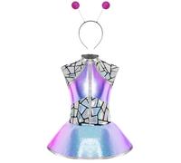 Runhomal Ragazza Bambino Abbigliamento Stile Alieno Halloween Carnevale Costume Gioco Di Ruolo Stampa Geometrica Con Cerchi Blu Rosa Brillante 5-6 anni