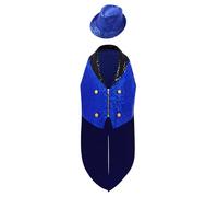 Runhomal Ragazzo Uniforme Direttore Circo Costume Mago Circo per Bambini Redingote con Paillettes E Cappello Halloween Party Blu Royal 15-16 Anni