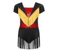 Runhomal Scollo a V Maniche Corte Fringe Surround Abito Abbigliamento Acconciatura Ragazza Paillettes Brillanti Orlo Stringato Cerniera Invisibile Nero 13-14 anni