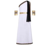 Runhomal Toga Grecia Antica Bambino Ragazza Costumi Di Halloween Costume Romano Classico Abito Ricamato Senza Maniche Una Spalla Con Polsini Rimovibili 6-16 Anni Nero 15-16 anni