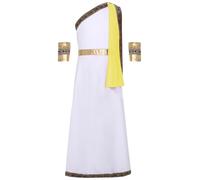 Runhomal Toga Grecia Antica Bambino Ragazza Costumi Di Halloween Costume Romano Classico Abito Ricamato Senza Maniche Una Spalla Con Polsini Rimovibili 6-16 Anni Giallo 9-10 anni