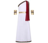 Runhomal Toga Grecia Antica Bambino Ragazza Costumi Di Halloween Costume Romano Classico Abito Ricamato Senza Maniche Una Spalla Con Polsini Rimovibili 6-16 Anni Borgogna 7-8 anni