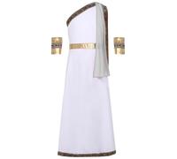 Runhomal Toga Grecia Antica Bambino Ragazza Costumi Di Halloween Costume Romano Classico Abito Ricamato Senza Maniche Una Spalla Con Polsini Rimovibili 6-16 Anni Bianco 13-14 anni