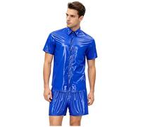 Runhomal Uomo Tuta Da Ginnastica Abbigliamento Felpa Uomini Camicia Mandrino E Pantaloncini Ampi Tuta Aderente Bianca Ginnastica Lucida Gym Blu reale 3XL