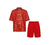 Runhomal Vestiti Di Arti Marziali Tang Ragazzo Ricamo Drago Vestito Tang Kung Fu Cinese Tradizionale Abbigliamento Performance Gioco Di Ruolo Rosso H 11-12 anni
