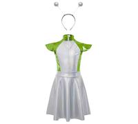Runhomal Vestito A - Word Alien Fibbie Per Bambini Ragazze 2 Pz Alien Costumi Di Halloween Costumi Performance Carnevale Cosplay 5-16 Anni Verde Fluorescente Argento 5-6 anni