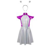 Runhomal Vestito A - Word Alien Fibbie Per Bambini Ragazze 2 Pz Alien Costumi Di Halloween Costumi Performance Carnevale Cosplay 5-16 Anni Viola Argento 7-8 anni