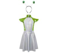 Runhomal Vestito A - Word Alien Fibbie Per Bambini Ragazze 2 Pz Alien Costumi Di Halloween Costumi Performance Carnevale Cosplay 5-16 Anni Verde fluorescente 5-6 anni
