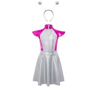 Runhomal Vestito A - Word Alien Fibbie Per Bambini Ragazze 2 Pz Alien Costumi Di Halloween Costumi Performance Carnevale Cosplay 5-16 Anni Rosa brillante argento 5-6 anni