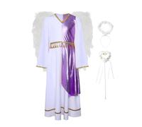 Runhomal Vestito Angelo Arabo Bambino Ragazza Set 4 Abiti D'angelo Fascia Abbinato Fairy Stick Wings Costumi Di Halloween Gioco Di Ruolo Carnevale 4-16 Anni Bianco Viola 11-12 anni