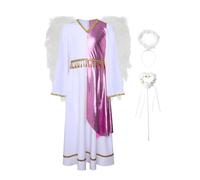 Runhomal Vestito Angelo Arabo Bambino Ragazza Set 4 Abiti D'angelo Fascia Abbinato Fairy Stick Wings Abiti Di Halloween Gioco Di Ruolo Carnevale 4-16 Anni Bianco Rosa 11-12 anni