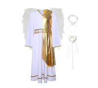 Runhomal Vestito Angelo Arabo Bambino Ragazza Set 4 Abiti D'angelo Fascia Abbinato Fairy Stick Wings Abiti Di Halloween Gioco Di Ruolo Carnevale 4-16 Anni Oro bianco 13-14 anni