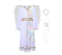 Runhomal Vestito Angelo Arabo Bambino Ragazza Set 4 Abiti D'angelo Fascia Abbinato Fairy Stick Wings Abiti Di Halloween Gioco Di Ruolo Carnevale 4-16 Anni Bianco Argento 7-8 anni