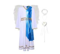 Runhomal Vestito Angelo Arabo Bambino Ragazza Set 4 Abiti D'angelo Fascia Abbinato Fairy Stick Wings Costumi Di Halloween Gioco Di Ruolo Carnevale 4-16 Anni Bianco Blu 13-14 anni