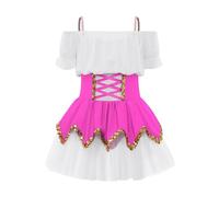 Runhomal Vestito Con Paillettes Brillanti Bambina Vestito Balletto Chiffon Colore Spadino Una Passola Di Spalla Mutandine Abbottonate Integrato Halloween Rosa brillante 11-12 anni