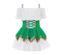 Runhomal Vestito Con Paillettes Brillanti Bambina Vestito Balletto Chiffon Colore Spadino Una Passola Di Spalla Mutandine Abbottonate Integrato Halloween Verde 11-12 anni