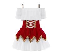 Runhomal Vestito Con Paillettes Brillanti Bambino Ragazza Abito Balletto Chiffon Colore Spadino Una Parola Di Spalla Mutandine Abbottonate Integrato Halloween Borgogna 9-10 anni