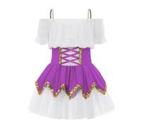 Runhomal Vestito Con Paillettes Brillanti Bambino Ragazza Vestito Balletto Chiffon Colore Spadino Una Parola Di Spalla Mutandine Abbottonate Integrato Halloween Viola 9-10 anni