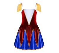 Runhomal Vestito Da Balletto Per Coro D'Orchestra Bambino Ragazza Costume Guardiano D'Onore Spalle Frange Bordo Dorato Patchwork Velluto Halloween Rosso 15-16 anni