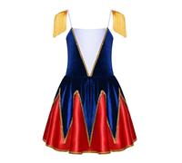 Runhomal Vestito Da Balletto Per Coro D'Orchestra Bambino Ragazza Costume Guardiano D'Onore Spalle Frange Bordo Dorato Patchwork Velluto Halloween Blu reale 9-10 anni