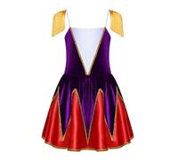Runhomal Vestito Da Balletto Per Coro D'Orchestra Bambino Ragazza Costume Guardiano D'Onore Spalle Frighe Bordo Dorato Patchwork Velluto Halloween Viola 7-8 anni