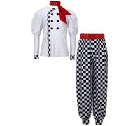 Runhomal Vestito da chef per ragazza, stampa mosaico strass lucido top + pantaloni da ballo di Halloween, carnevale, Natale, gioco di ruolo, 6-16 anni