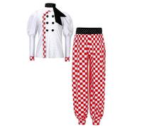 Runhomal Vestito da chef per ragazza, stampa mosaico strass lucido top + pantaloni da ballo di Halloween, carnevale, Natale, gioco di ruolo, 6-16 anni