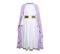 Runhomal Vestito La Vergine Marie + mantello con volant a maniche lunghe con scollo rotondo, per ragazza, con chiusura a cerniera, invisibile per Halloween, gioco ruolo, viola 11-12 anni