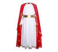 Runhomal Vestito La Vergine Marie + mantello con volant a maniche lunghe con scollo rotondo per ragazza, il cappotto, chiusura a cerniera invisibile per Halloween, gioco ruolo, rosso 5-6 anni