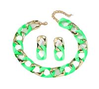 runhuabaihuo Collana girocollo e orecchini con impiombatura di colore fluorescente for gioielli al collo da donna(Green)
