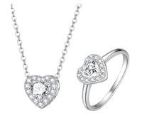 runhuabaihuo Set di gioielli for collana con anello in zircone a forma di cuore in argento sterling S925 for donne(6)