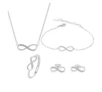 runhuabaihuo Set di gioielli in argento sterling 925 con cristalli intarsiati, orecchini, bracciale, collana ad anello da donna, regalo for feste(Silver Set)