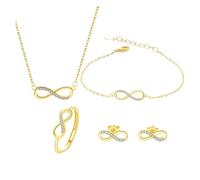 runhuabaihuo Set di gioielli in argento sterling 925 con cristalli intarsiati, orecchini, bracciale, collana ad anello da donna, regalo for feste(Gold Set)