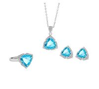 runhuabaihuo Set di gioielli in argento sterling 925 con pietre preziose blu brillanti, collana da donna, orecchini, anello, regalo for festa di(Ring)