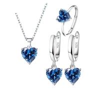 runhuabaihuo Set regalo di gioielli in argento sterling 925 for anello collana pendente con orecchini in zircone a forma di cuore femminile(Blue)
